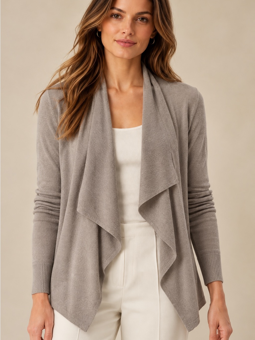 Banana Republic XS Taupe Gray Wool Blend Waterfall Cardigan NWT